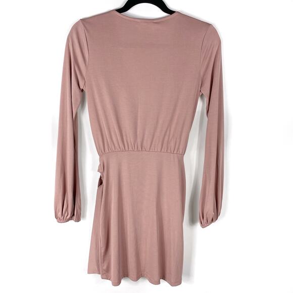 Lovers & Friends Emmy Dress Mini Mauve Front‎ Wrap Tie V Neck Long Sleeve XXS - Picture 10 of 11